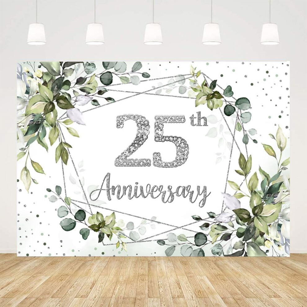 10X7ft Happy 25Th Anniversary Backdrop For Photography Greenery Celebrating 25 Years Of Marriage Background 9191629525553