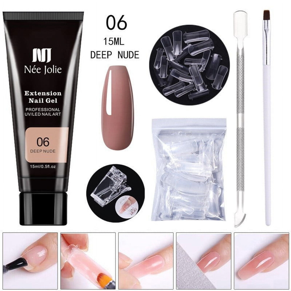 BGZLEU Poly Extension Gel Nail Kit with Slip Solution, Dual-Ended Brush & Forms, compatible with polygel nail art salon DIY at home, 05