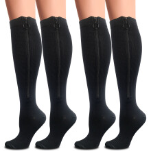 Aosijia2XL (2 Paar) Kompressionsstrümpfe mit Reißverschluss, geschlossene Zehenpartie, weite Wade, 15–30 mmHg, Schwarz, kompatibel mit