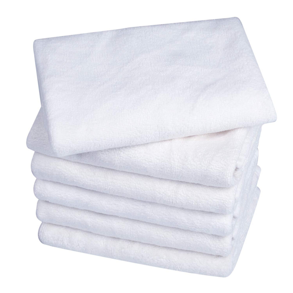 Ultra Soft Microfiber Face Towels 6 Pack 12x12 White Fast Drying Washcloths Gentle on Skin