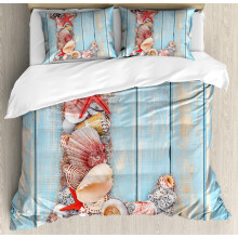 Letter L Duvet Cover Set, Ocean Inspired Alphabet Design with Marine Elements, 3-Piece Bedding Set (2 Pillowcases), Dark Coral Pale Blue
