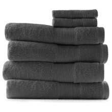 6-teiliges Baumwoll-Badetuchset – Ultraweich und saugfähig, 4 Badetücher + 2 Waschlappen, Dunkelgrau
