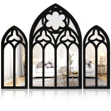 Espejo de pared Tcwhniev negro de 11,7" x 7,8", estilo gótico arqueado, juego de 3