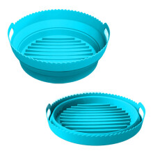 Teglia da forno rotonda in silicone per friggitrice ad aria, multifunzionale, per alimenti, da forno, blu, pieghevole.