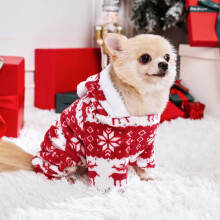 Julpyjamas i fleece för små hundar, kompatibel med chihuahua, yorkie, katt, varm 4-bens valpjumpsuit, mjuka bodystockingar