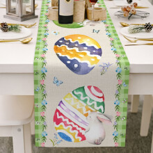 Tischläufer aus Baumwollleinen, 33 x 178 cm, Osterhasenmuster, Frühlingsdekoration für Hochzeiten, Feiern und Dinner, passend für Tische