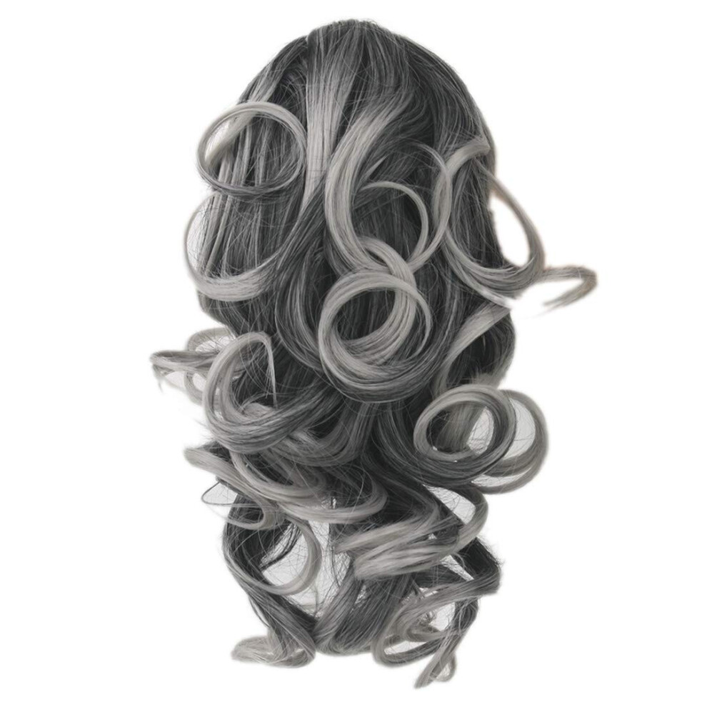Short Curly Blonde Gray 12 Inch Clip In Synthetic Ponytail Extension with Instant Volume Boost