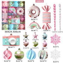 58 Pcs 3.15" Pastel Christmas Ball Ornaments Set, Macaron Pink Candy Land Tree Decor with Gift Box, Shatterproof Hand-Painted for Home Wreath Garland