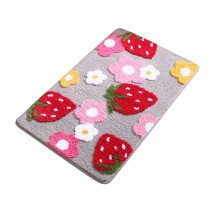Tapis de salle de bain HKUKY mignon style dessin animé, motif fleurs de fraise, absorbant et antidérapant