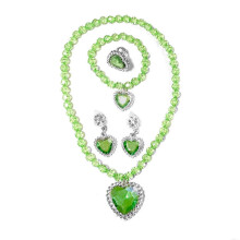 1 Set Girls Necklace Toy Colored Beaded Elegant Pretend Play Rhinestone Love Heart Bracelet Earring Ring Kit Princess