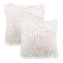 Phantoscope Merino Style Faux Fur Series Decorative Throw Pillow Bundle, 20" x 20"/22" x 22", White, 2 Pack
