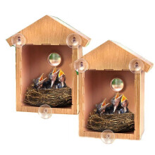 2 See Through One Way Mirrored Bird House - Suction Cup Window Mounted Bird Nesting Box