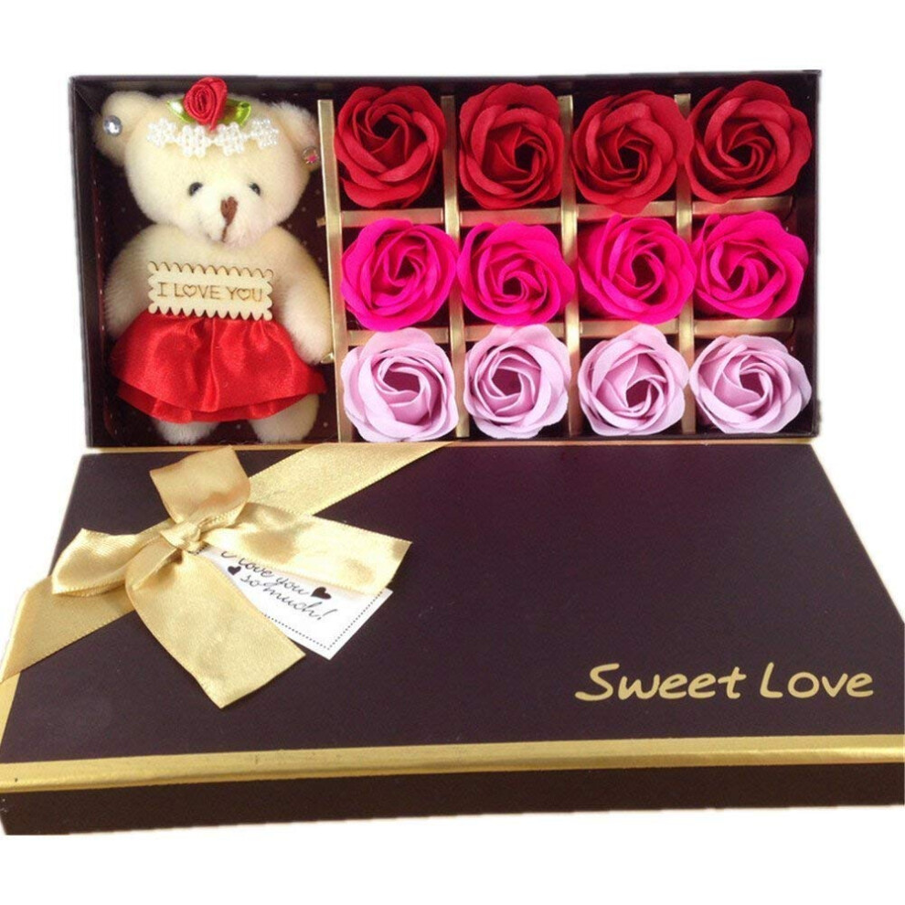 Scented Rose Soap Set 12PCS Red Flower Shaped Bath Soap Gift for Women Valentine's Anniversary