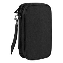 Draagbare, waterdichte opbergkoffer voor kabels, USB-datakabel, oplader, stekkerorganizer voor op reis, elektronica-organizer, zwart