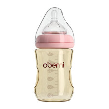 Oberni PPSU Baby Bottles, Anti Colic Breastfeeding Bottles with Natural Response Nipple S, 6oz Pink 0-6M (1 Pack)