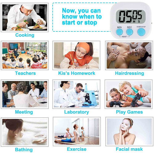 Digital Kitchen Timer Classroom Timers for Cooking ON/Off Switch Second Minute Count Up Countdown for Home Kitchen Kids, White 2