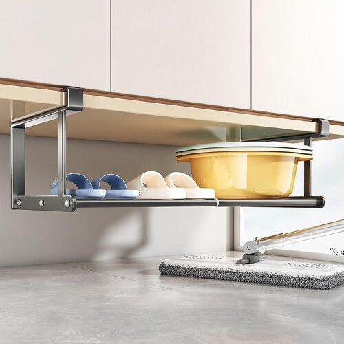 Under Shelf Storage Basket with Adjustable Width, Telescopic Under Desk Organizer for Kitchen Bathroom Closet 1
