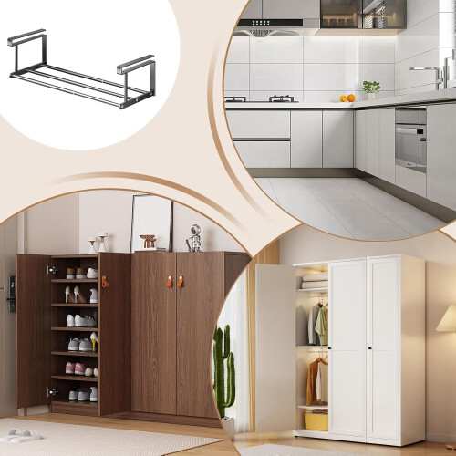 Under Shelf Storage Basket with Adjustable Width, Telescopic Under Desk Organizer for Kitchen Bathroom Closet 2