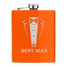7 oz Stainless Steel Hip Flask Tuxedo Best Man Flask (Orange)