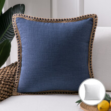 Phantoscope Linen Trimmed Farmhouse Series Decorative Throw Pillow, 20" x 20", Blue, 1 Pack