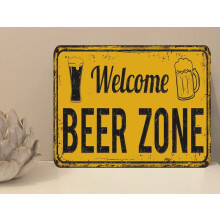 Welcome Beer Zone Quote Aluminium Metal Plaque Sign Gift House Novelty Size: 8 x 12 inch