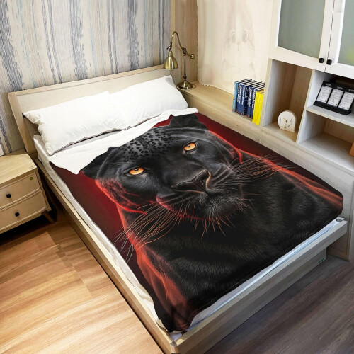 Κουβέρτα Black Panther με Ζωγραφική από Fleece, Μαλακές, Ασαφείς, Λούτρινες Κουβέρτες για 2