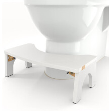 Opvouwbaar houten poepkrukje, 18 cm hoog hurktoiletkrukje voor volwassenen, extra breed en stevig met antislipvoetjes, draagvermogen 172 kg, puur wit