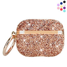 Compatibile con la custodia per AirPods Pro, cover con strass glitterati per donne/ragazze, con gancio a clip - Rosa