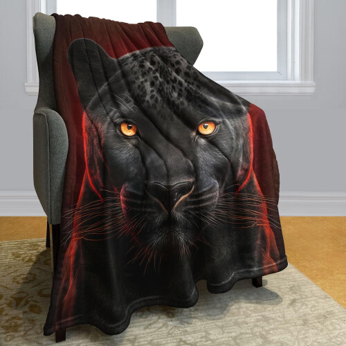 Κουβέρτα Black Panther με Ζωγραφική από Fleece, Μαλακές, Ασαφείς, Λούτρινες Κουβέρτες για 1