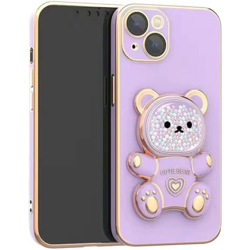 Cute Bear Stand Case For Iphone 13, Soft Tpu Shockproof 3D Bear Bracket With Camera Protection - Purple 9482828391798