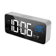 JANDEL LED Digital Alarm Clock, Dual Alarm, 4 Brightness&13 Ringtones, 12/24H, Sound Sensor, Temp, Snooze, Portable for Bedroom/Home/Travel, Silver