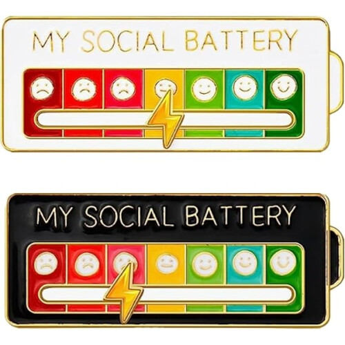 τεμάχια MY SOCIAL BATTERY, Αστεία καρφίτσα καρφίτσας Social Mood για 7 ημέρες, Αστεία καρφίτσα
