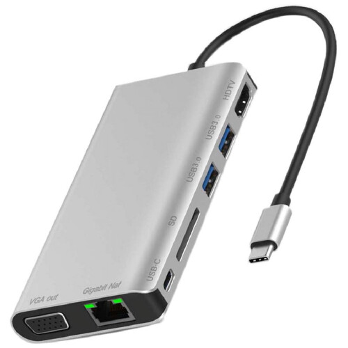Type-C dockingstation voor HDTV+VGA+USB3.0+SD+Gigabit LAN+PD Type-C dockingstation