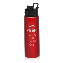 Gourde de sport en aluminium de 740 ml (25 oz) - Gardez votre calme et nagez ! (Rouge)