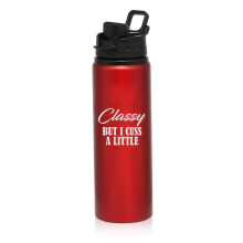 Gourde de sport en aluminium de 740 ml (25 oz) - Drôle et élégante, mais j'aime bien les gros mots (rouge)