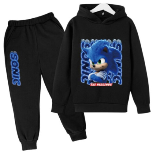 Παιδική φόρμα με κουκούλα και πουλόβερ Sonic The Hedgehog για εφήβους, μαύρη 7-8 ετών/130εκ.