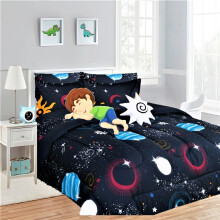 Juego de edredón individual de 6 piezas con estampado de 2 planetas, fácil de lavar, súper suave, con juego de sábanas y almohada, juguete de