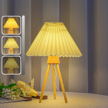 Lampe de table Fnyoxu pour chambre à coucher, lampe de chevet à intensité variable avec abat-jour en tissu lin à motif ombré, structure en bois