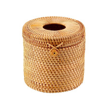 Rattan Tissue Box Toilet Paper Cover Wicker Decorative Holders with Lid for Storage Single Roll and Tissues in Bathroom