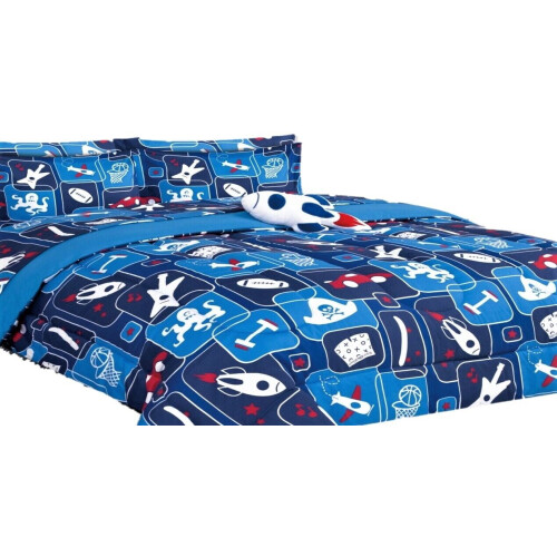 SAMIMPORT-2011 Kinder-Bettwäscheset, 6-teilig, Einzelbettgröße, Raketenmuster, 100 % Mikrofaser-Polyester 1