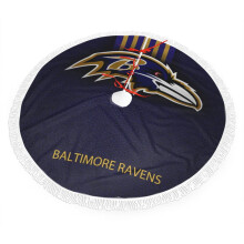 Jupe de sapin de Noël en peluche Ravens - Couleurs de l'équipe de football, décoration lumineuse, installation facile, cadeau idéal pour les fans