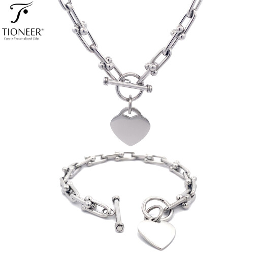 Tioneer Edelstahl-Herzanhänger-Armband / Halskette mit ovalen Gliedern oder Hardware-Gliedern