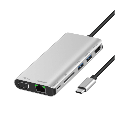 Type-C-dokkingstasjon til HDTV+VGA+USB3.0+SD+Gigabit LAN+PD Type-C-dokkingstasjon 2