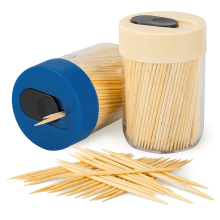 Soporte para palillos de dientes YZhouD resistente y seguro con 800 palillos de madera natural para la limpieza dental, paquete de 2 (rosa/azul)