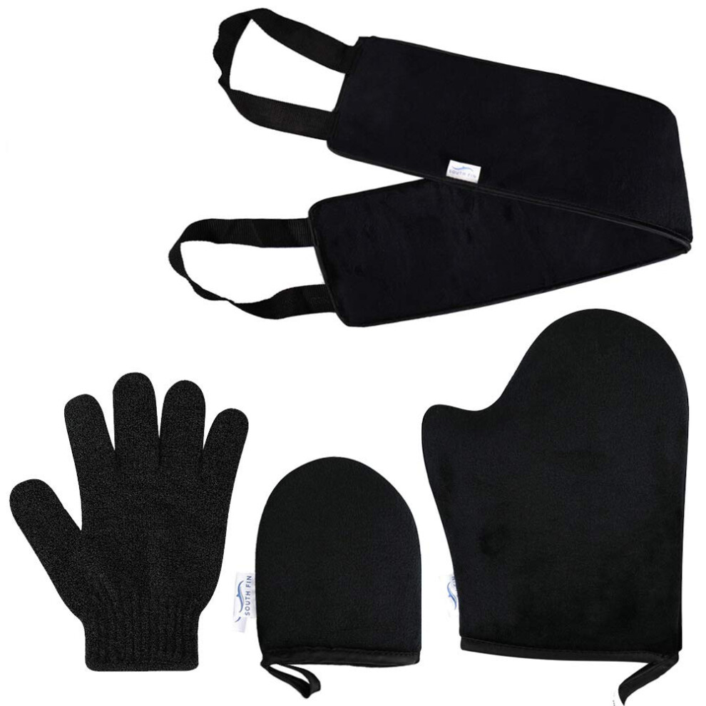 Self Tanning Mitt Applicator Kit with Back Applicator, Exfoliating Glove and Face Mitt, Set of 4