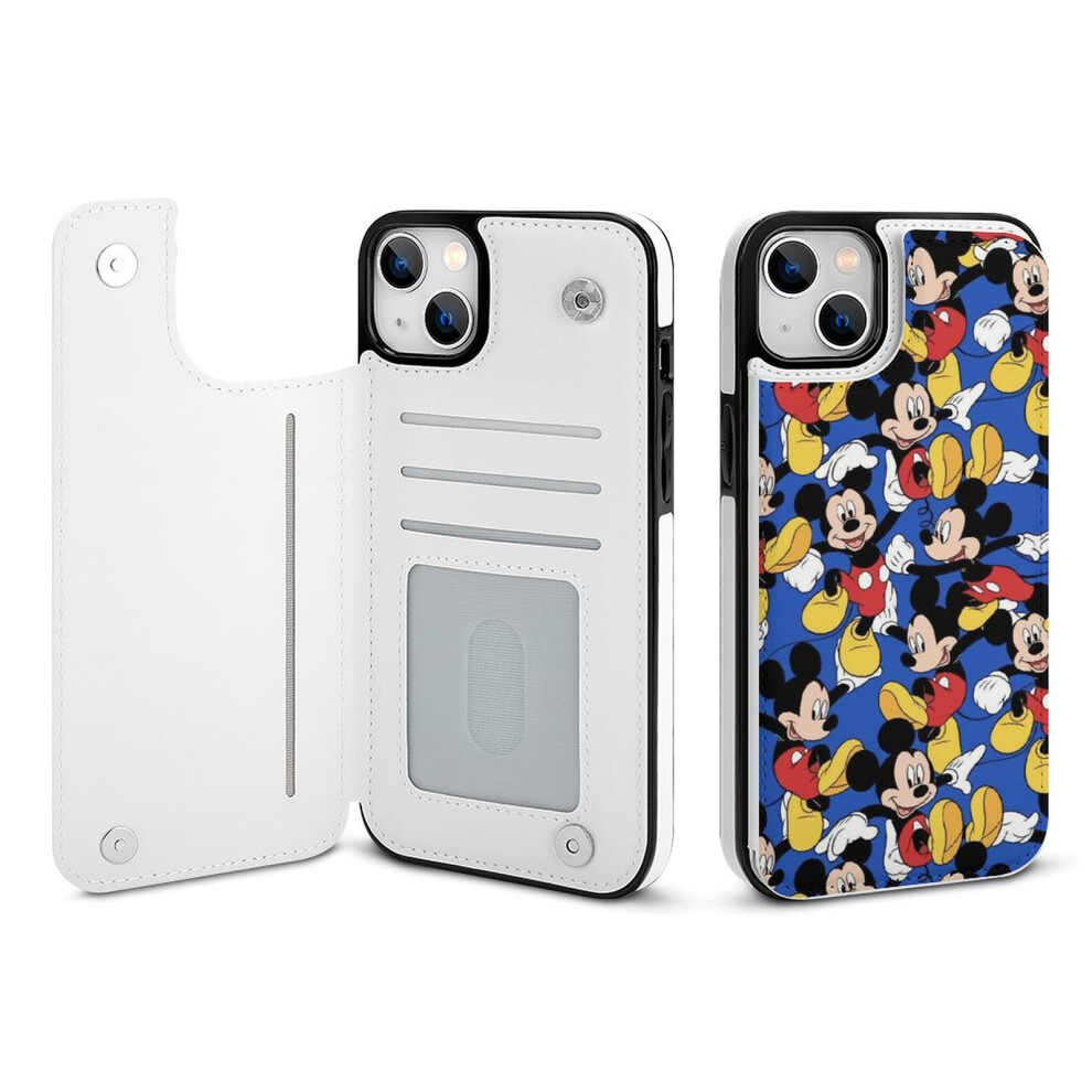 Mickey Mouse Wallet Case Compatible With Iphone 14 Plus, Flip Folio Pu Leather Case With Card Holder, Kickstand & Magnetic Clasp 9191629181346