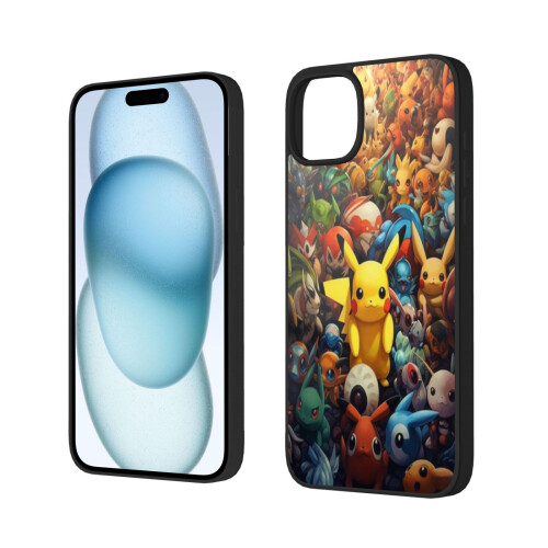 Capa para iPhone 15 compatível com Pikachu, capa de vidro macio para celular com câmera dupla compatível com iPhone 15 Plus. 1