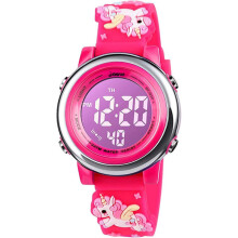 Kinderuhr für Mädchen, 3D-Cartoon-Uhr mit Silikonarmband, wasserfeste Lernarmbanduhr für Kinder von 3-17 Jahren (Rot)