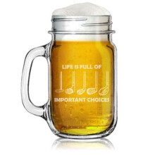 Caneca de vidro estilo Mason Jar de 473ml com alça - Presente "A vida é cheia de escolhas importantes" - Diversão para golfistas