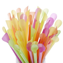 Happon300 unidades de canudos de colher para raspadinha, 20 cm, cores sortidas, canudos de plástico descartáveis, sem embalagem.